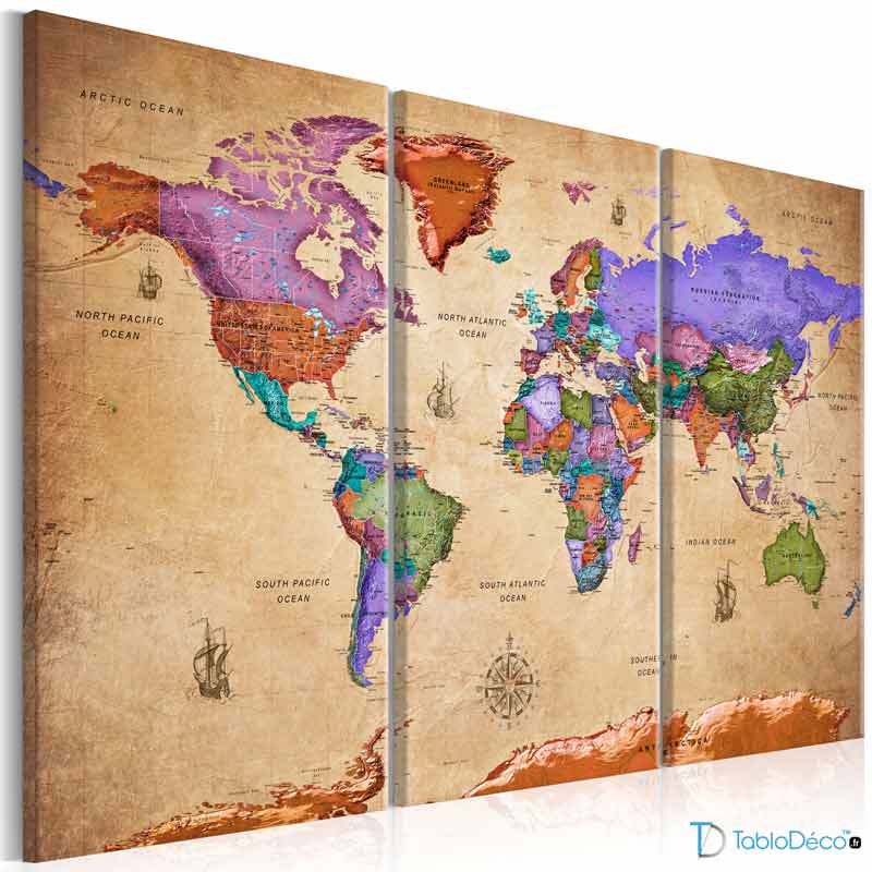 Toile Décorative Murale Carte du Monde