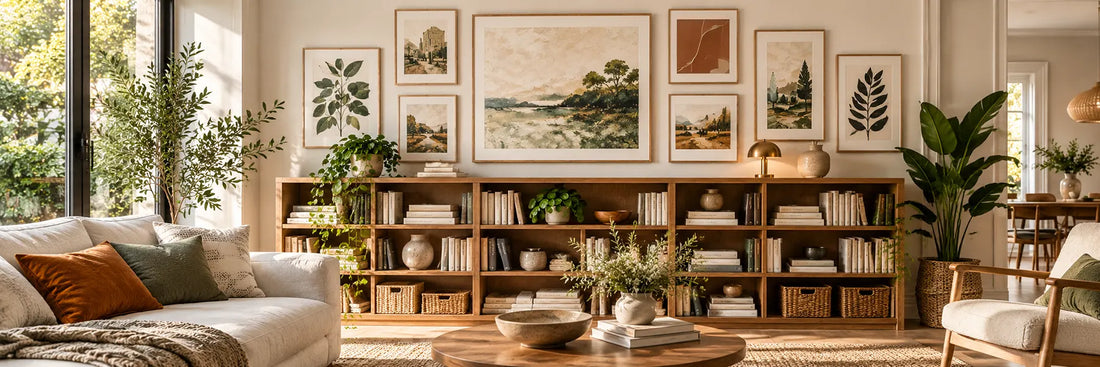 Bibliothèque et tableaux : comment composer un mur déco harmonieux ?