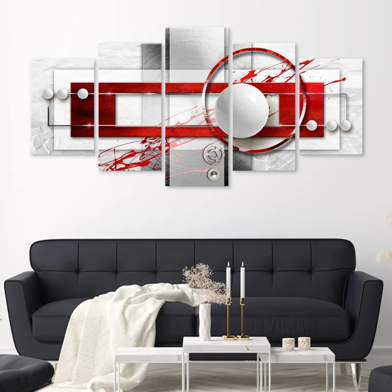 Tableau déco sur toile Abstrait Moderne et Coloré version rouge en 5 panneaux - TabloDéco.fr