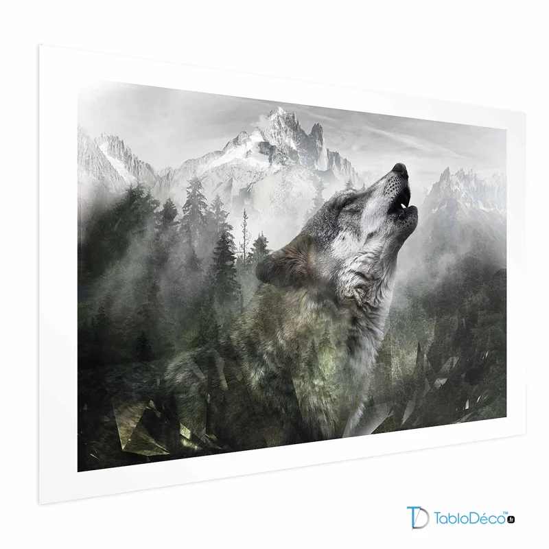 Affiche déco d'un Loup Hurlant avec marge