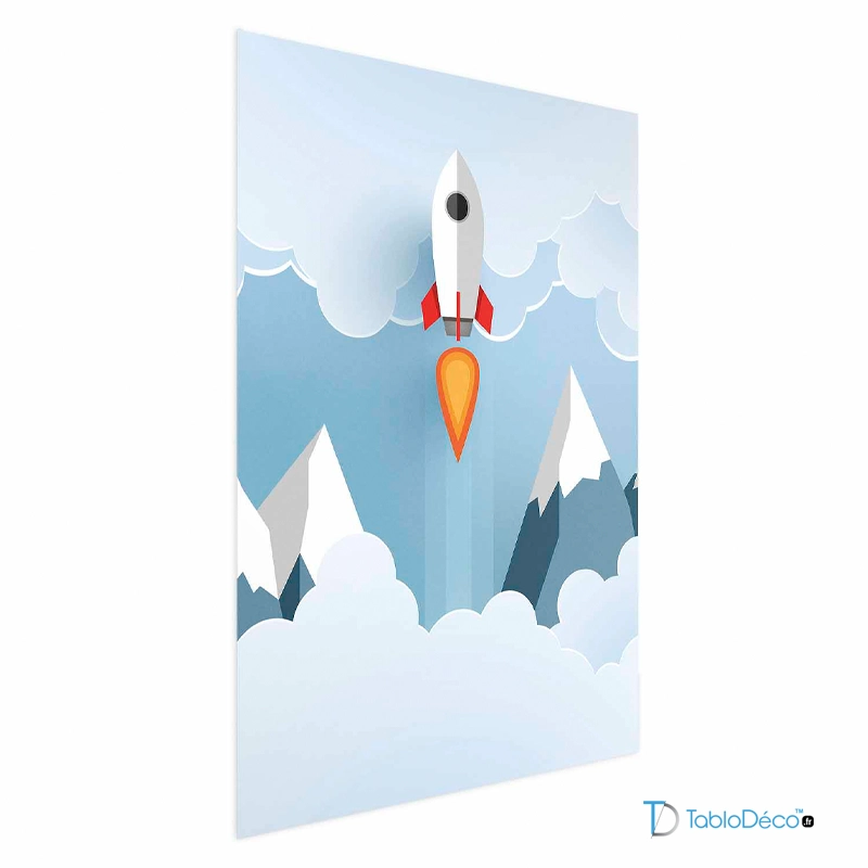 Affiche d'une Fusée dans les nuages pour Enfant