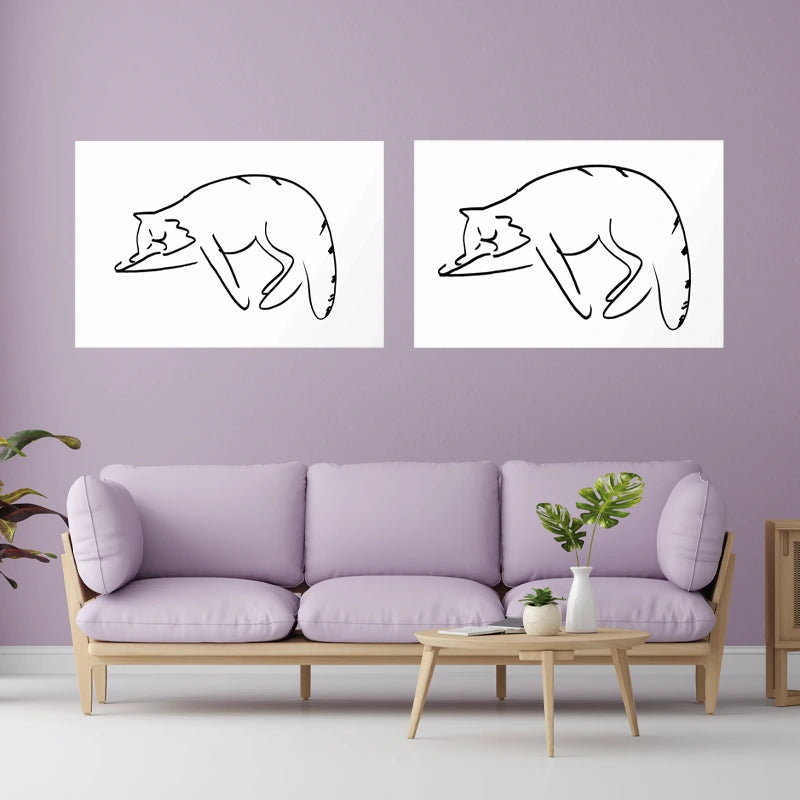 Affiche murale avec un Chat en Line Art Noir et Blanc