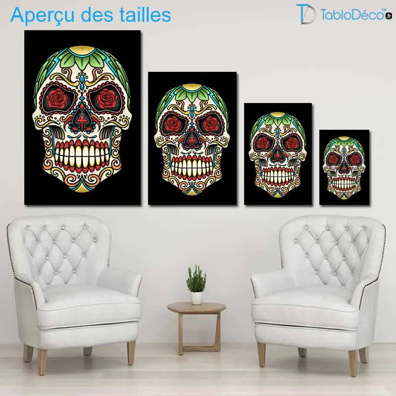 Aperçu des tailles du Cadre Tête de Mort Mexicaine - TabloDéco.fr