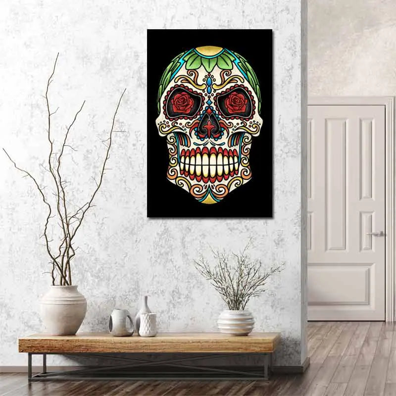 Cadre décoratif sur toile avec une Tête de Mort Mexicaine - TabloDéco.fr