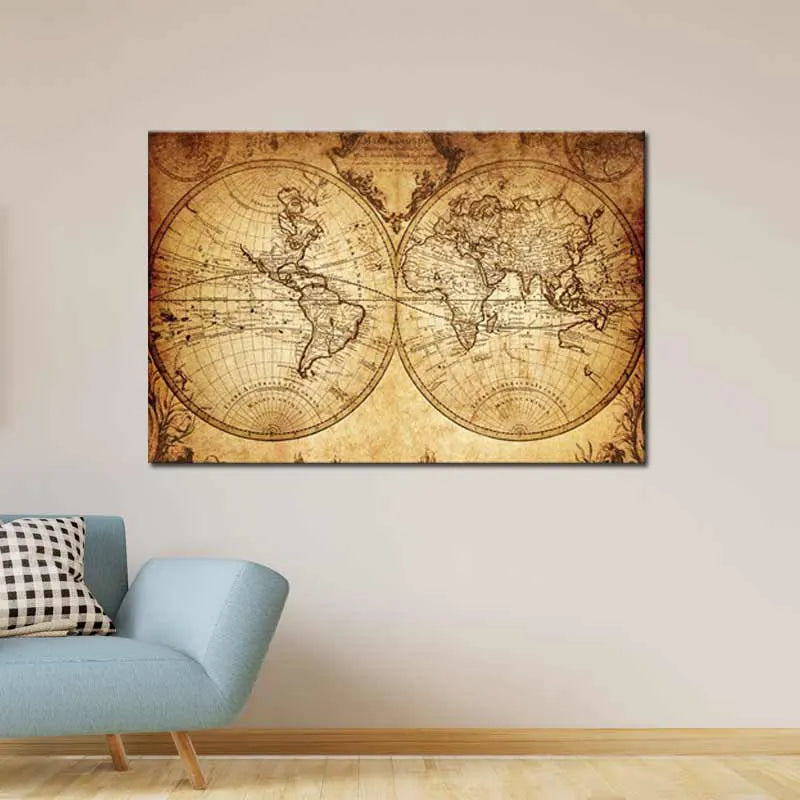 Carte du Monde Ancienne sur toile - TabloDéco.fr