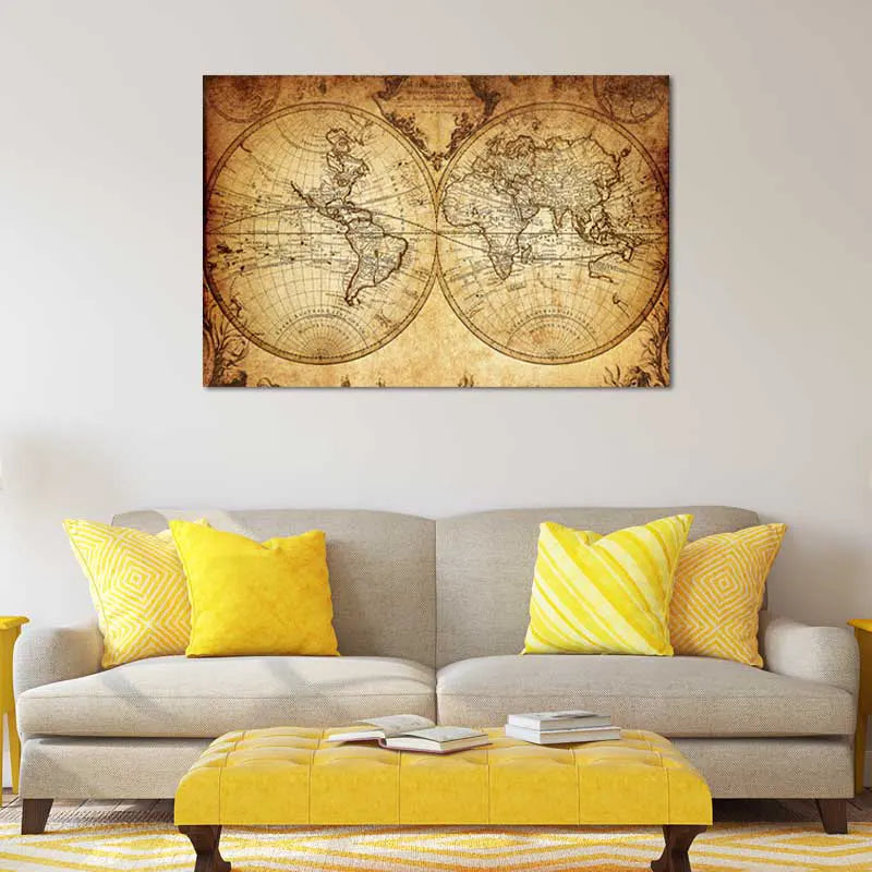 Carte du Monde murale Ancienne sur toile imprimée - TabloDéco.fr