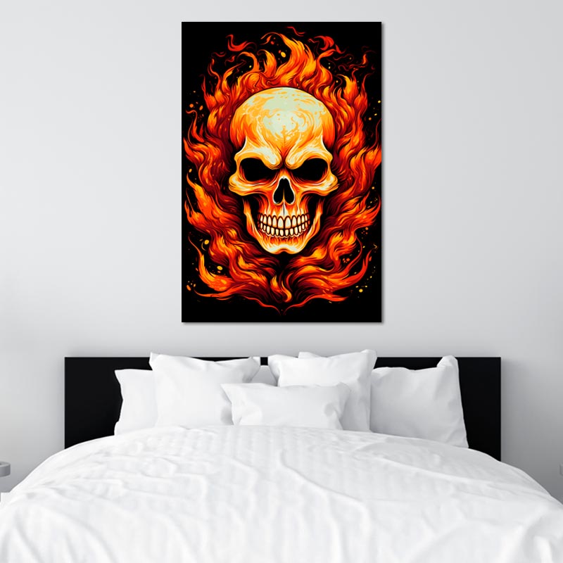 tableau déco avec une tête de mort en feu pas cher - TabloDéco.fr