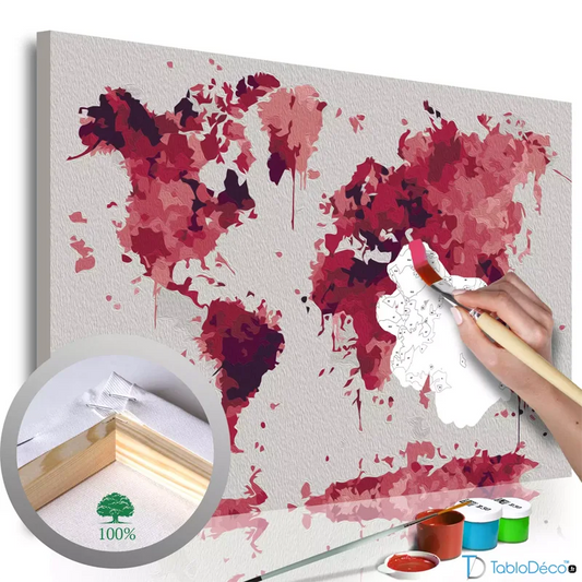 Peinture par numéros Carte du Monde Rouge