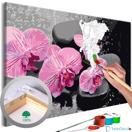 Peinture par numéros Orchidées Roses et Galets Noirs