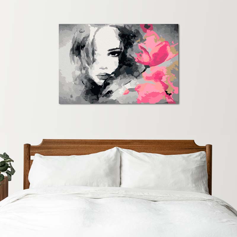Peinture par numéros Portrait Femme et Laurier Rose - TabloDéco.fr