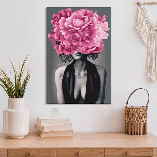 Peinture sur toile par numéros d'une Femme et Fleurs Roses