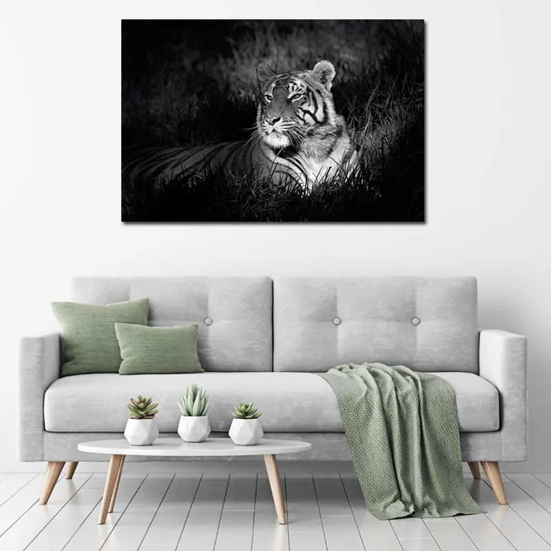 toile murale d'un Tigre Noir et Blanc - TabloDéco.fr
