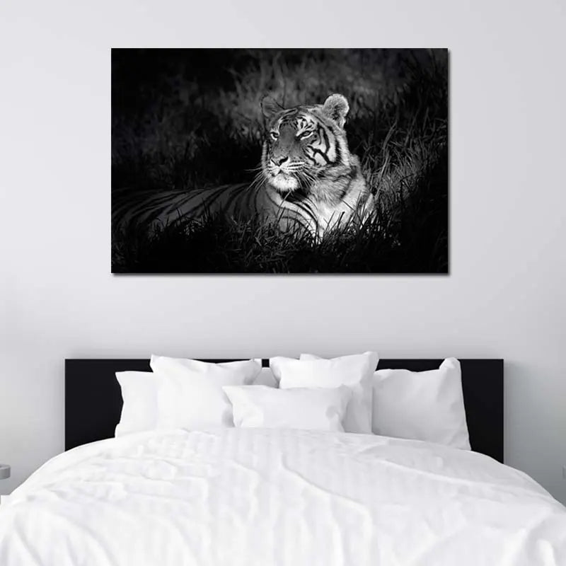 Photo imprimée sur un Tableau d'un Tigre Noir et Blanc - TabloDéco.fr