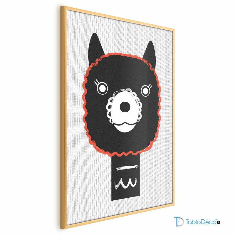 Poster Alpaga Rigolo pour enfant avec un cadre doré