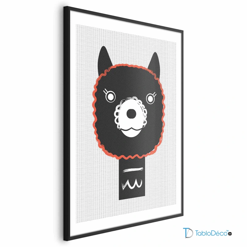 Poster Alpaga Rigolo pour enfant cadre noir avec une marge