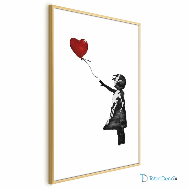 Affiche murale de La Petite Fille au Ballon de Banksy - Cadre doré avec marge