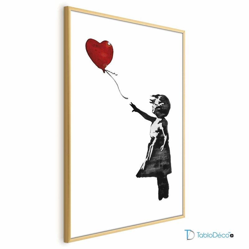Affiche encadrée de La Petite Fille au Ballon de Banksy - Cadre doré sans marge