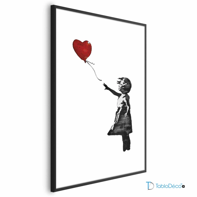 Poster encadré de La Petite Fille au Ballon de Banksy - Cadre noir avec marge