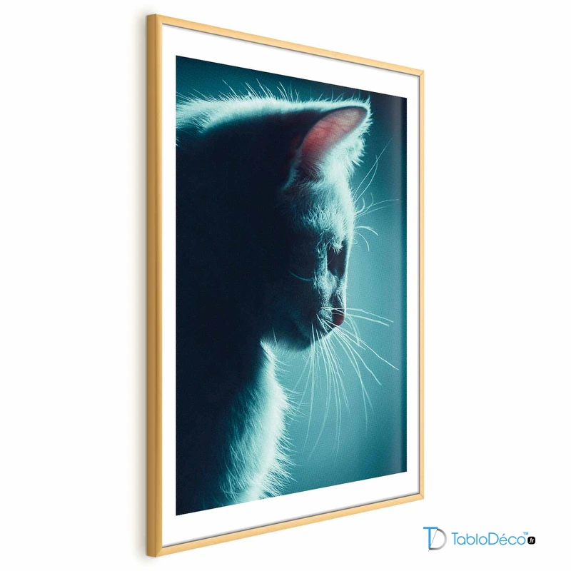 Poster Chat de Nuit cadre doré avec une marge