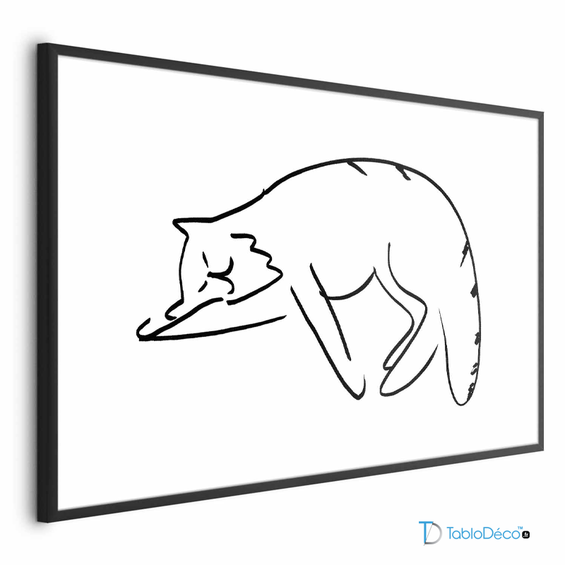 Poster avec un Chat en Line Art Noir et Blanc dans un cadre noir avec une marge