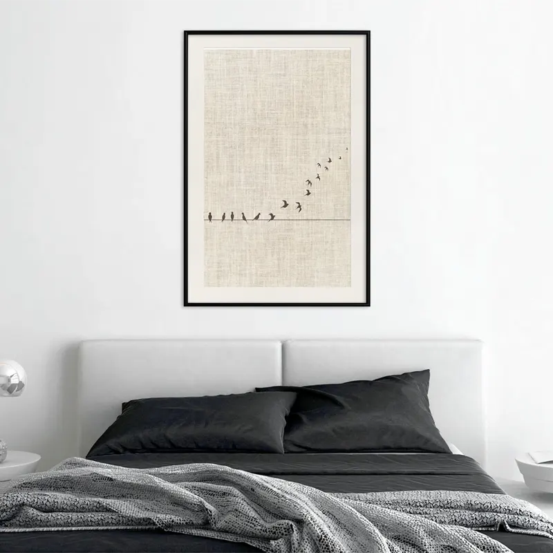 Poster Déco Vol des hirondelles, cadre noir avec marge