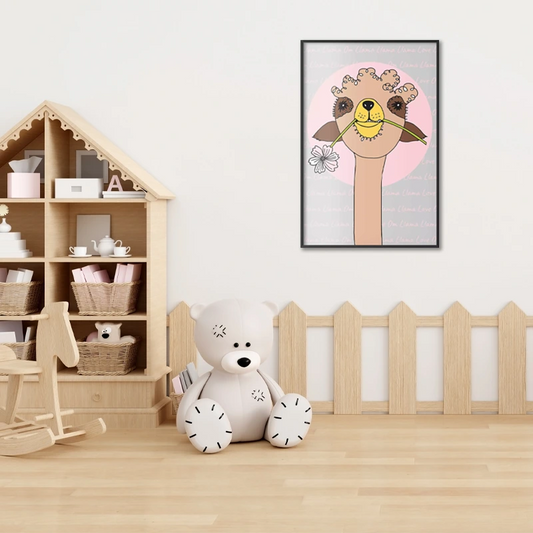 Poster Déco d'un Lama Joyeux accroché dans une chambre d'enfant