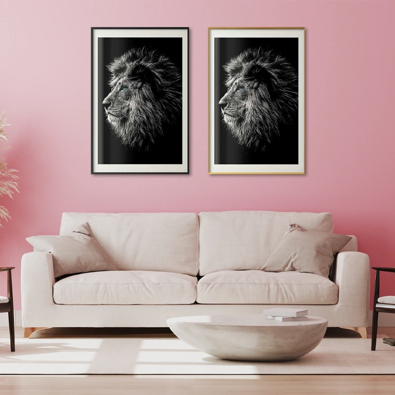 Poster Déco mural Lion Noir et Blanc aux Yeux Bleus