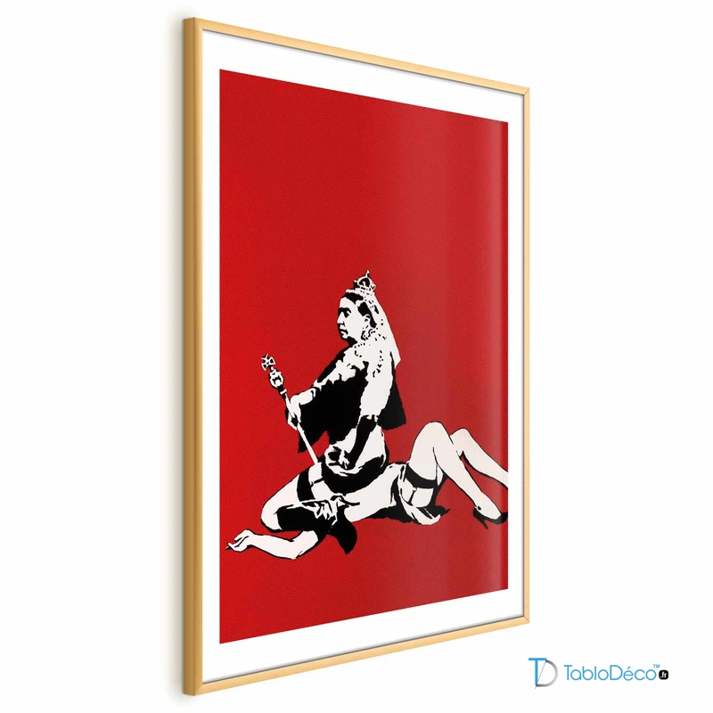 Poster encadré de Banksy Queen Victoria cadre doré avec marge