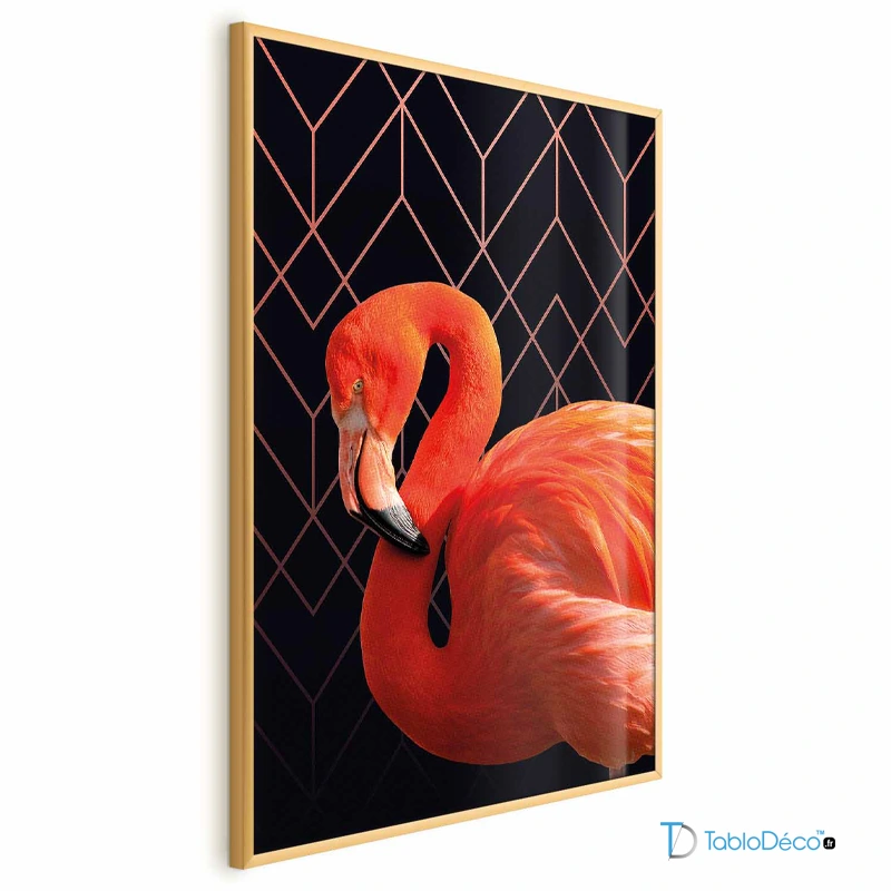 Poster Flamant Rose Design avec cadre doré