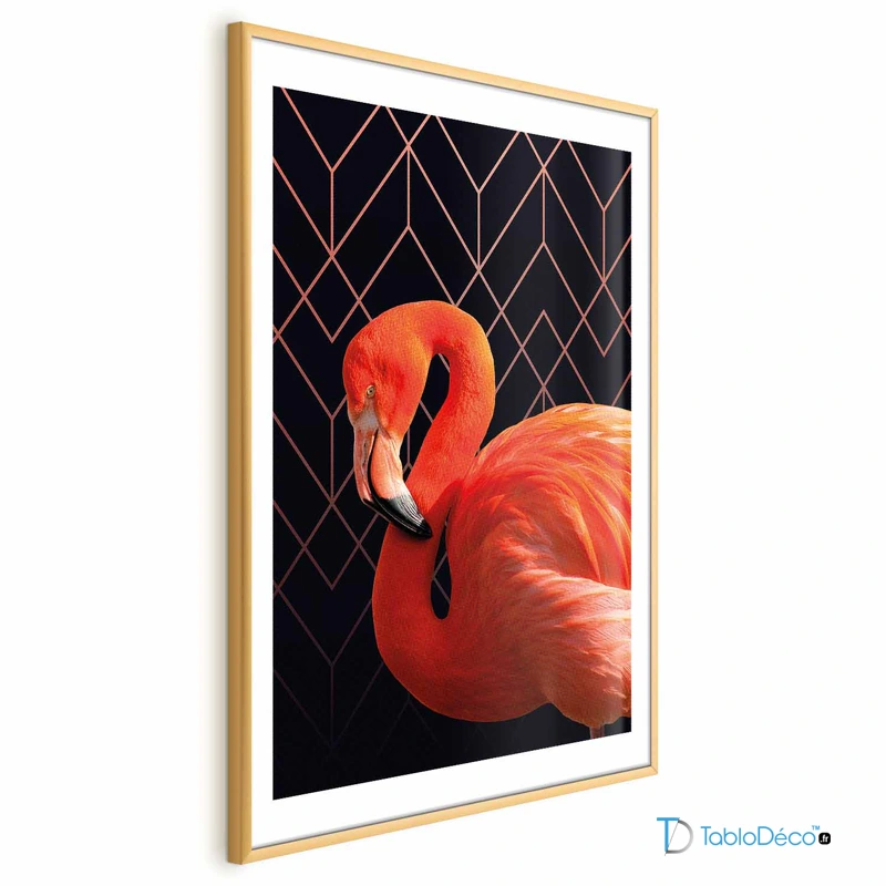 Poster Flamant Rose Design cadre doré avec marge