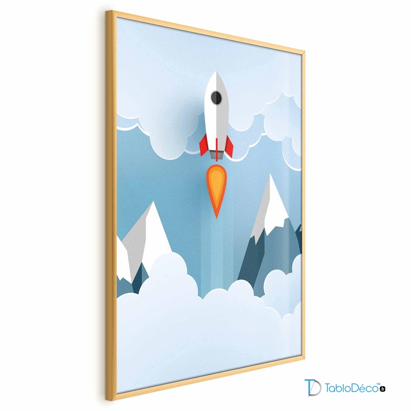 Poster Fusée pour Enfant avec un cadre doré