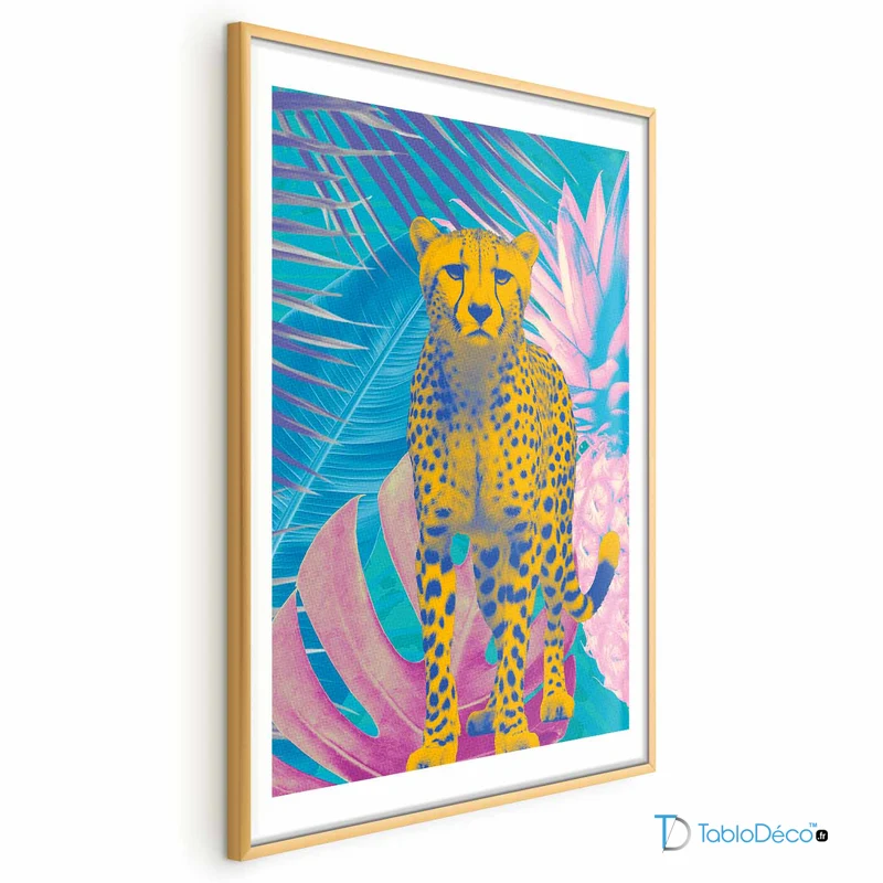 Poster Guépard Couleurs Exotiques cadre doré avec marge