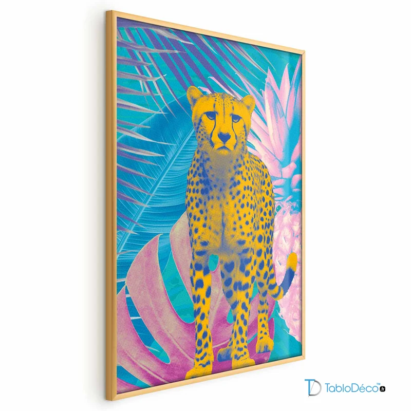 Poster Guépard Couleurs Exotiques avec cadre doré