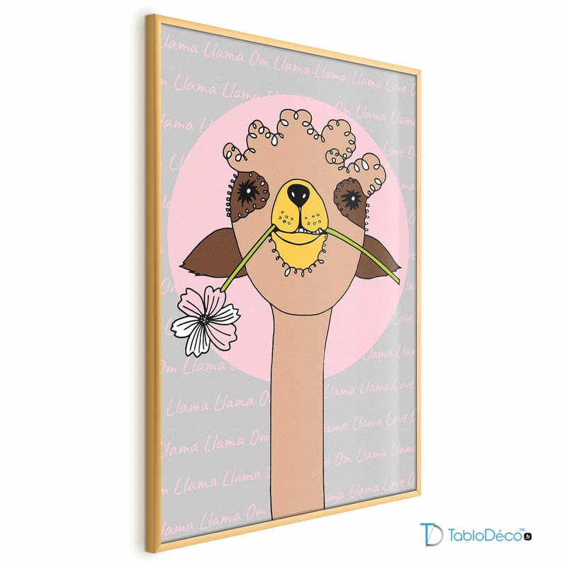 Poster d'un Lama Joyeux avec un cadre doré