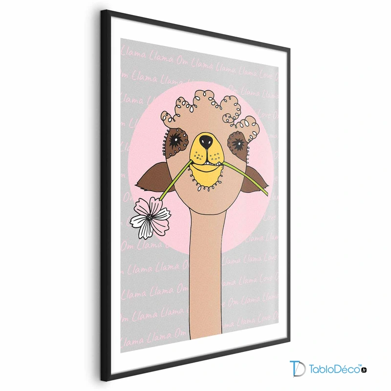 Poster Lama Joyeux cadre noir avec une marge