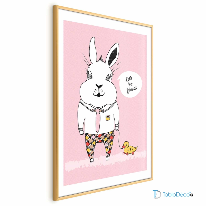 Poster Lapin Amical cadre doré avec une marge