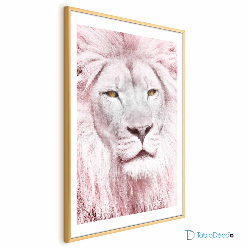 Poster Lion La Force Tranquille cadre doré avec une marge
