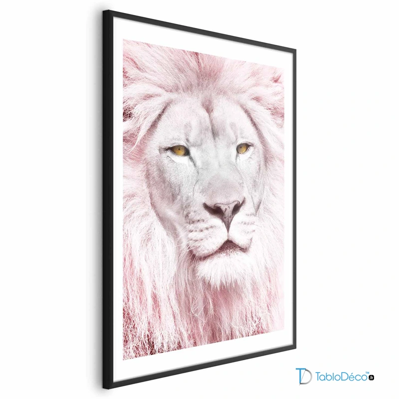 Poster Lion La Force Tranquille cadre noir avec une marge
