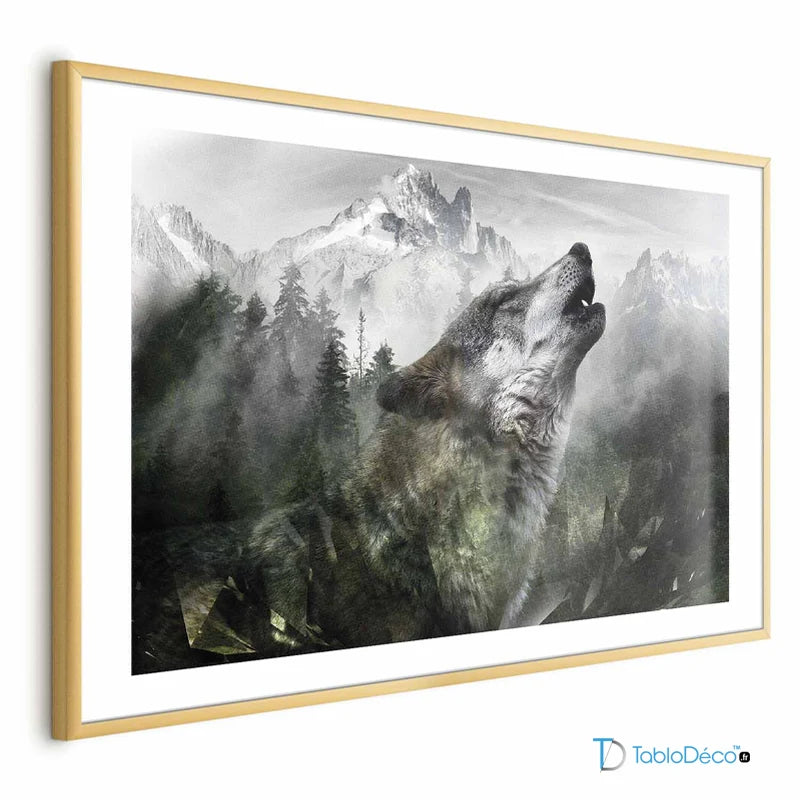Poster Loup Hurlant cadre doré avec marge