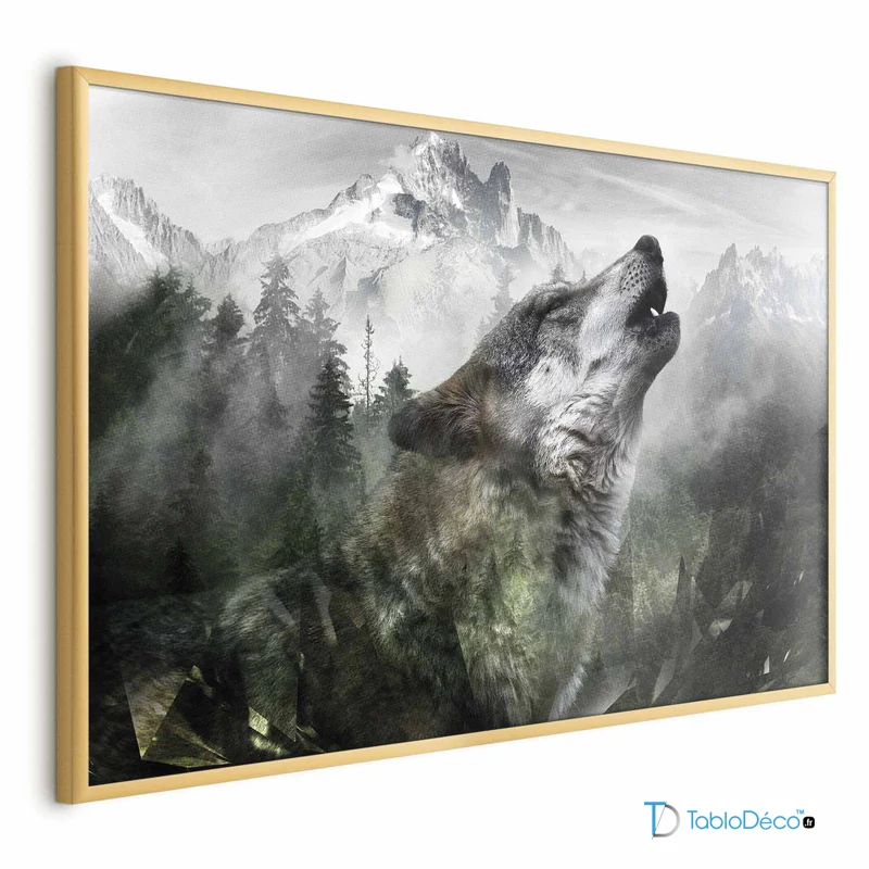 Poster Loup Hurlant avec un cadre doré
