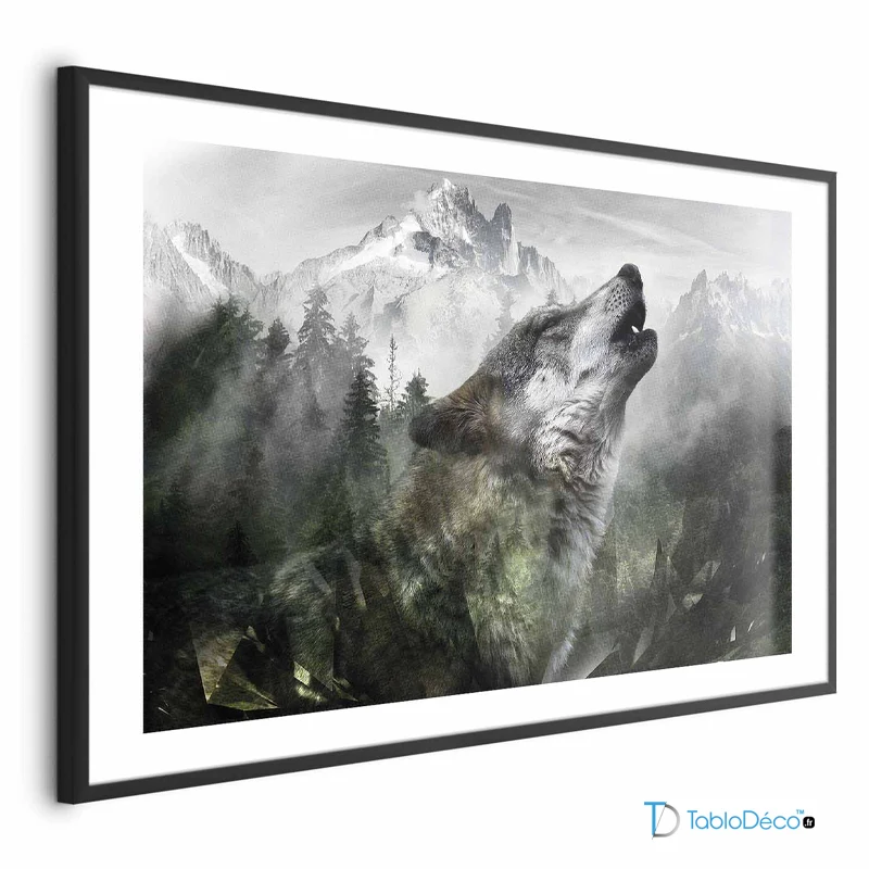Poster Loup Hurlant cadre noir avec marge