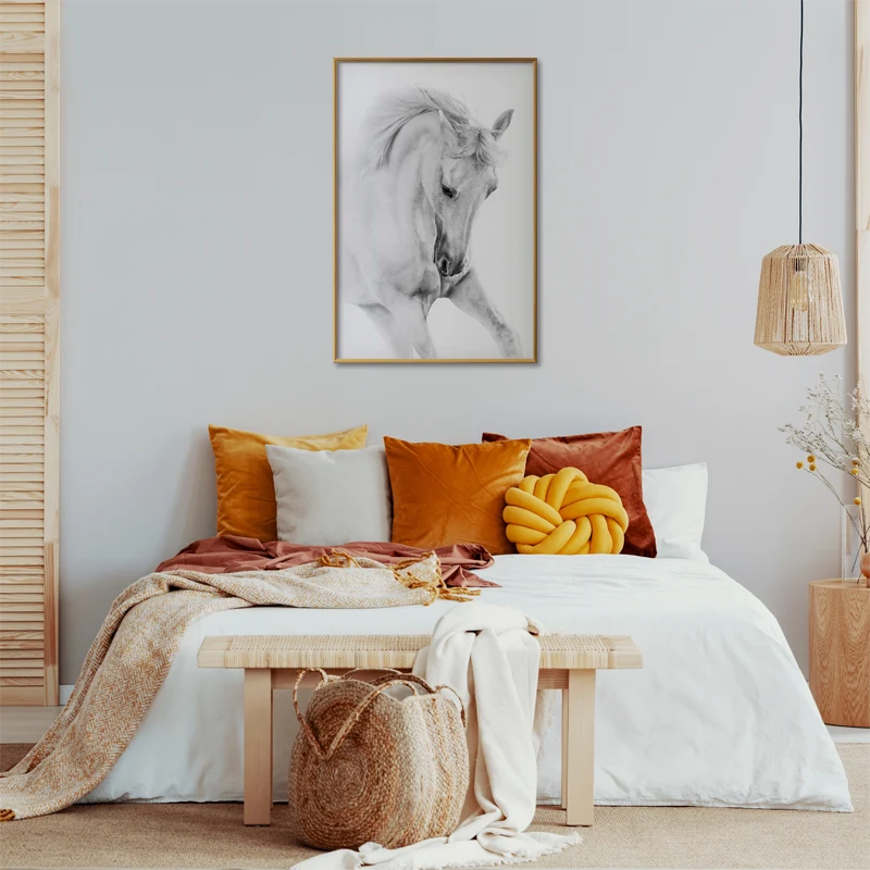 Poster Mural Cheval Blanc Sauvage dans une chambre