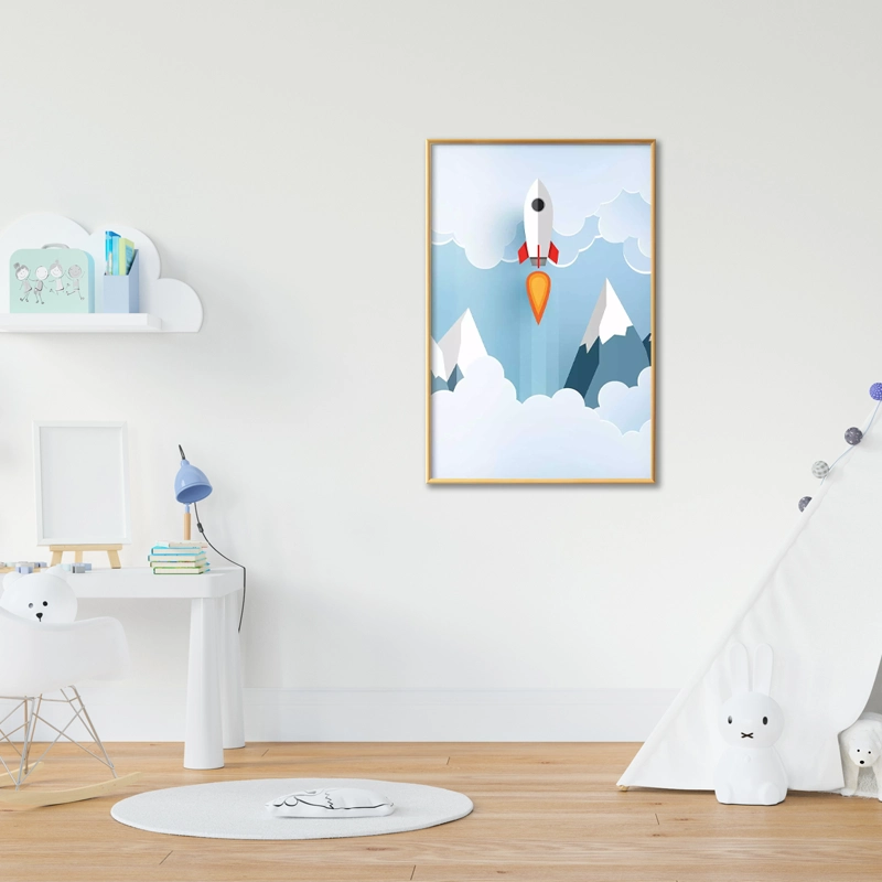 Poster Mural avec une Fusée dans les nuages pour Enfant