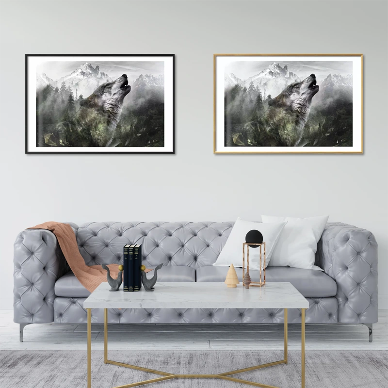 Poster Mural encadré avec un Loup Hurlant