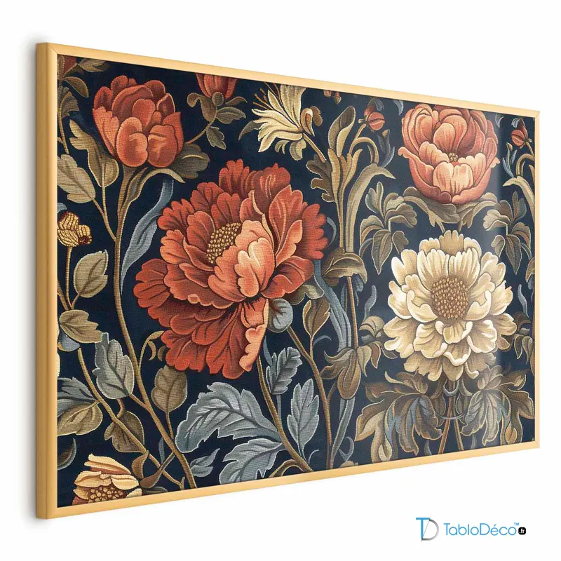 Poster mural Fleurs Rétro Colorées cadre dorée