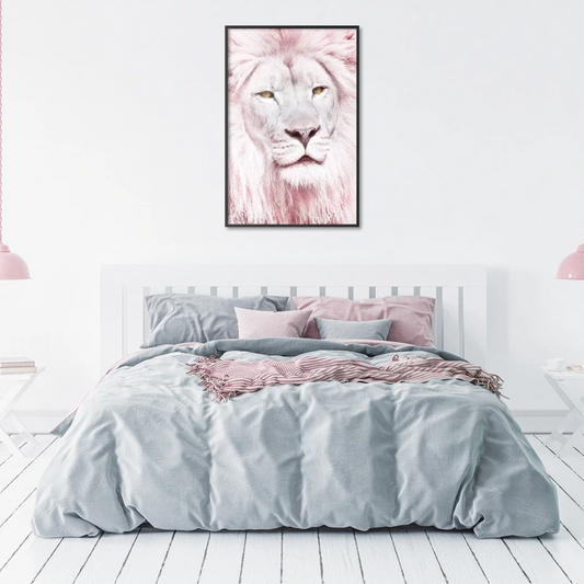 Poster mural d'un Lion à La Force Tranquille accroché dans une chambre