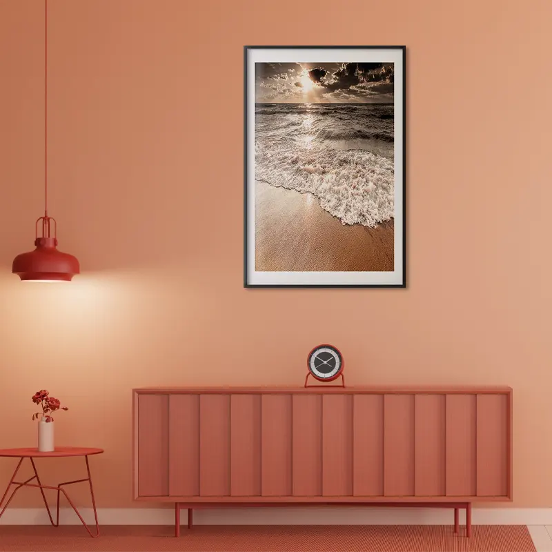 Poster Mural plage paradisiaque vagues cadre noir avec marge