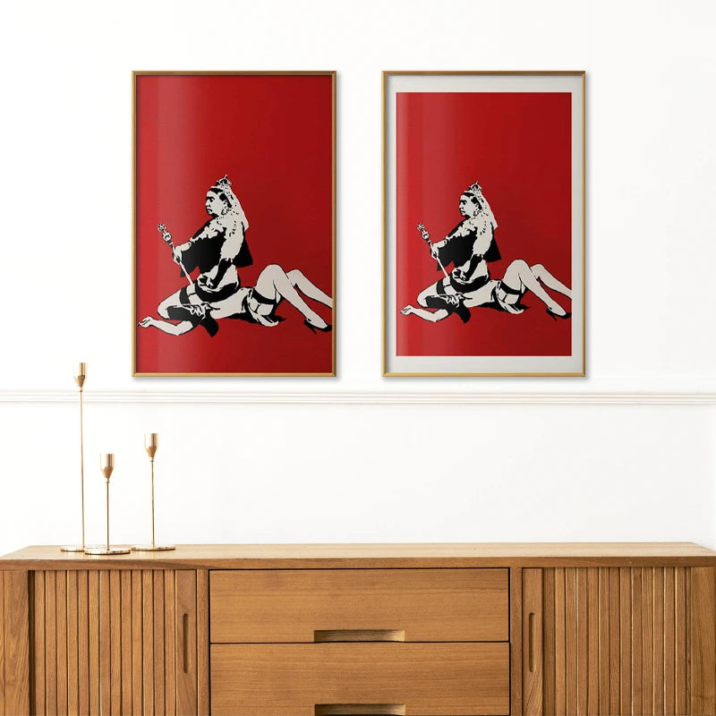 Poster mural Reine Victoria de Banksy avec cadre doré