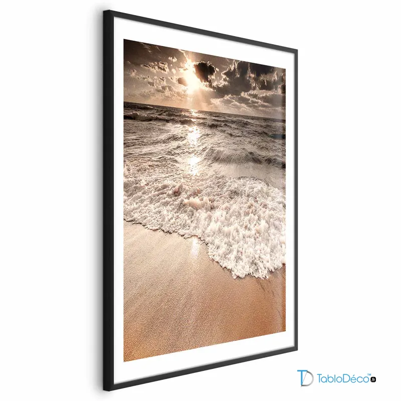 Poster plage paradisiaque vagues cadre noir avec marge