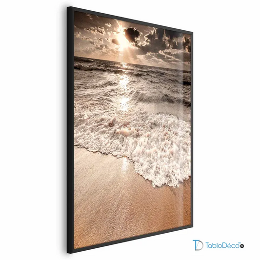 Poster plage paradisiaque vagues avec cadre noir